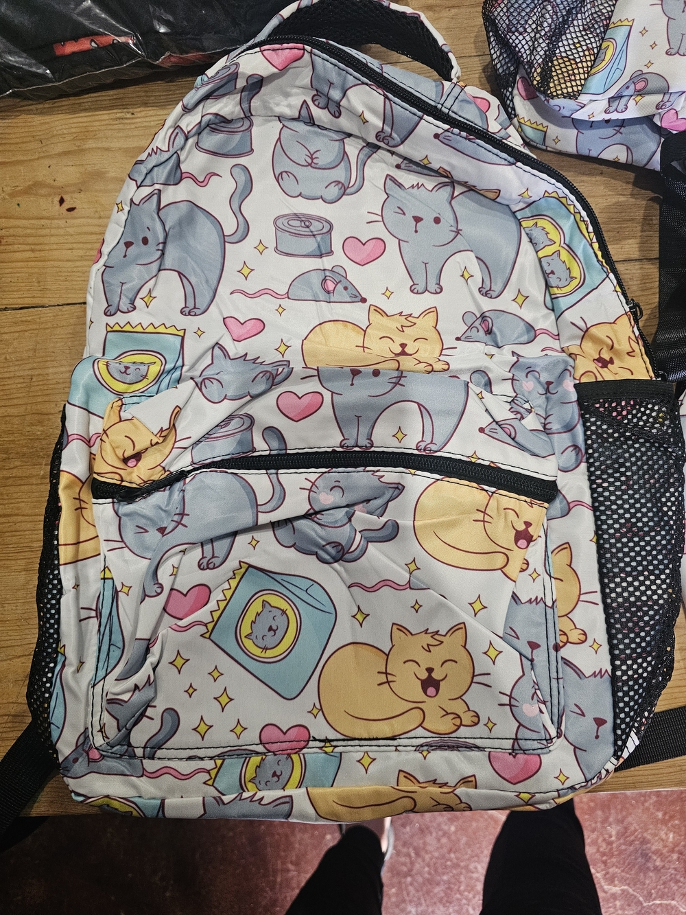Cute Cat Print Backpack - Gray & Yellow Cat Pattern